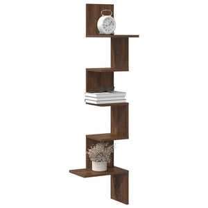 vidaXL Wall Corner Shelf Brown Oak 32x32x127,5 cm Engineered Wood