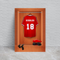 Manchester Red - '99 Retro Shirt Dressing Room - A4 Metal Sign Plaque - Frame Options Available