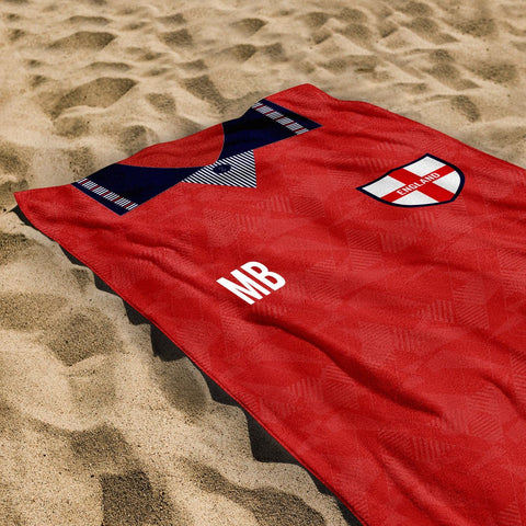 England - 1990 Away Shirt - Personalised Retro Beach Towel - 150cm x 75cm