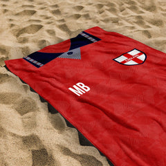England - 1990 Away Shirt - Personalised Retro Beach Towel - 150cm x 75cm