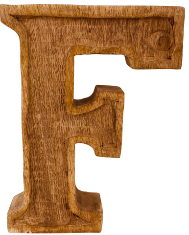 Hand Carved Wooden Embossed Letter F