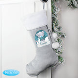 Personalised Christmas Tiny Tatty Teddy Silver Grey Stocking