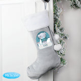 Personalised Christmas Tiny Tatty Teddy Silver Grey Stocking