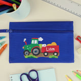 Personalised Tractor Blue Pencil Case