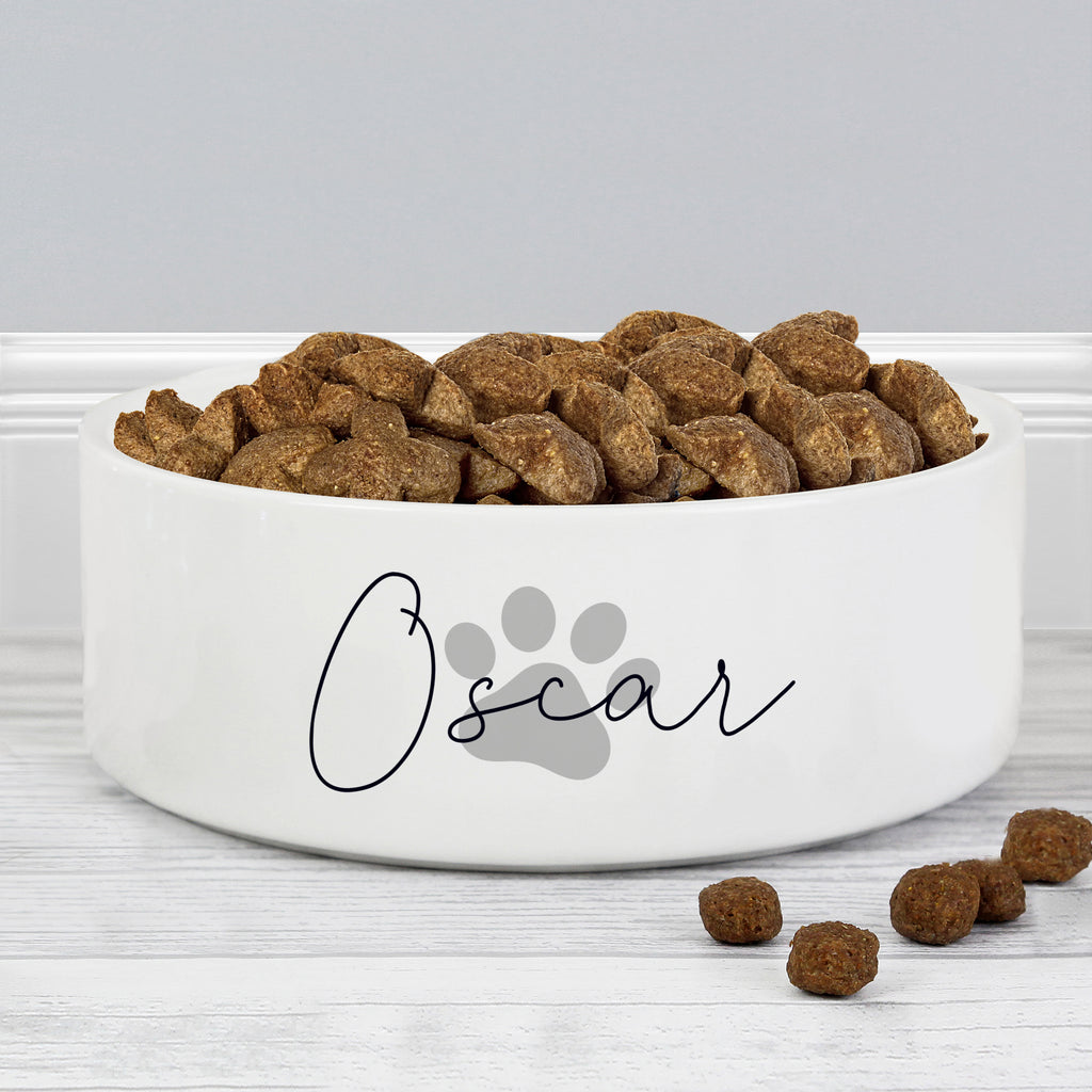 Personalised Grey Paw Print Name 15cm Medium Pet Bowl