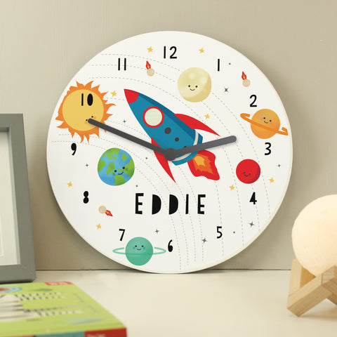 Personalised Solar Space Large Wooden Clock