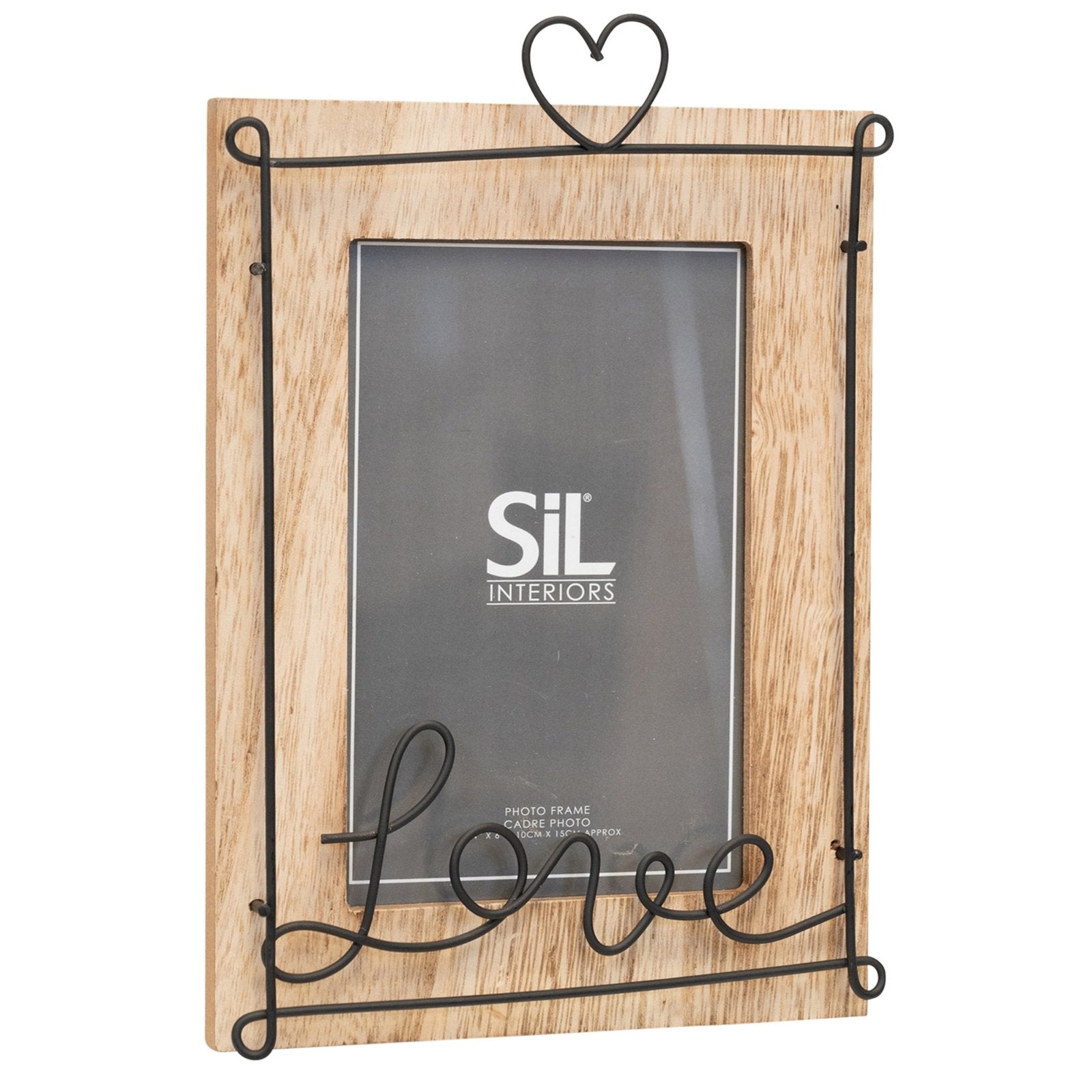 Wooden Photo Frame with Black Wire Love Script 4x6 inch