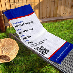 Football Ticket - Blue & Red - Personalised Lightweight, Microfibre Retro Beach Towel - 150cm x 75cm