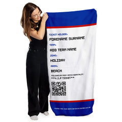 Football Ticket - Blue & Red - Personalised Lightweight, Microfibre Retro Beach Towel - 150cm x 75cm