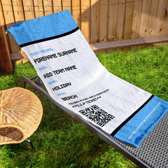 Football Ticket - Light Blue - Personalised Lightweight, Microfibre Retro Beach Towel - 150cm x 75cm