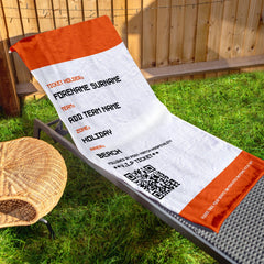 Football Ticket - Orange - Personalised Lightweight, Microfibre Retro Beach Towel - 150cm x 75cm