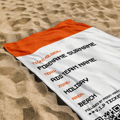 Football Ticket - Orange - Personalised Lightweight, Microfibre Retro Beach Towel - 150cm x 75cm