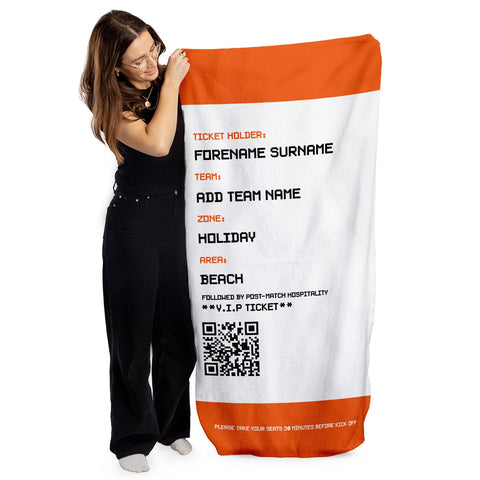 Football Ticket - Orange - Personalised Lightweight, Microfibre Retro Beach Towel - 150cm x 75cm