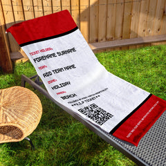 Football Ticket - Red & Black - Personalised Lightweight, Microfibre Retro Beach Towel - 150cm x 75cm