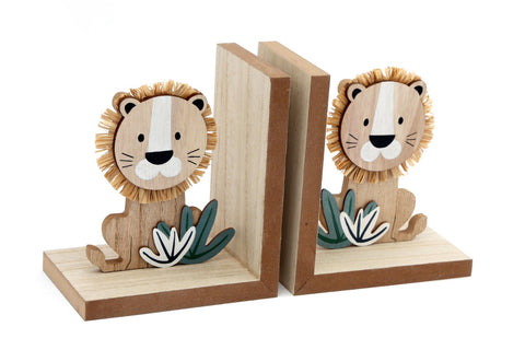 Set of Two Wooden Lion Bookends