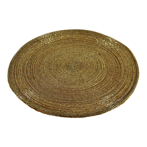 Set of 4 Gold Glass Beaded, Circular Placemats, 30x30cm