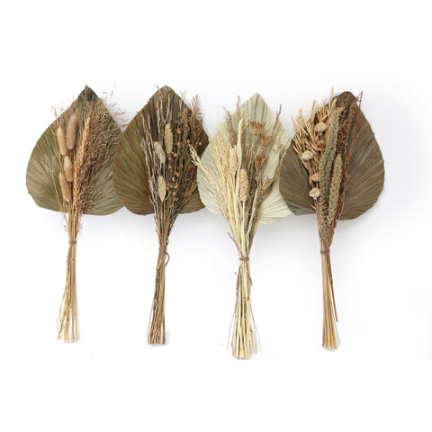 Set of Four Bouquets of Dried Grasses with Long Palm Spear