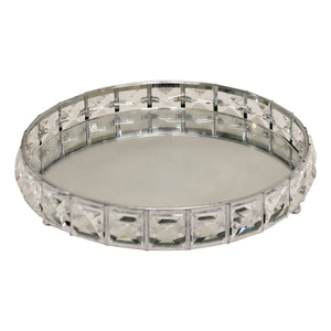 Small Mirrored Silver Tray With Bead Design, 21cm.