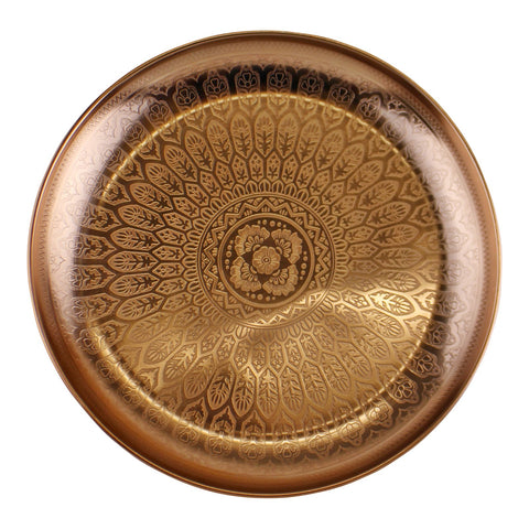 Decorative Copper Metal Tray With Etched Design