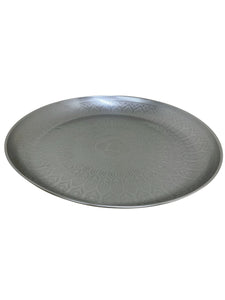 Large Decorative Silver Metal Tray With Etched Design, 42cm