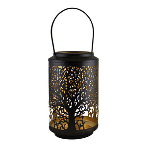 Medium Tree Of Life Cutout Design Black Candle Lantern