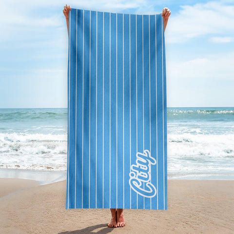 Manchester Blue - Stripes - Microfibre Retro Beach Towel - 150cm x 75cm