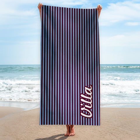 Aston Villa - Stripes - Microfibre Retro Beach Towel - 150cm x 75cm