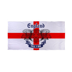 England Till I Die Roaring Lions Euros Lightweight, Microfibre Beach Towel - 150cm x 75cm