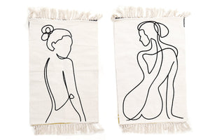 Set of 2 Silhouette Women Design White Rugs