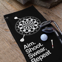 Aim. Shoot. Swear, Repeat - Funny Darts Golf Towel