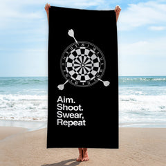 Aim. Shoot. Swear, repeat - Darts Beach Towel - 150cm x 75cm