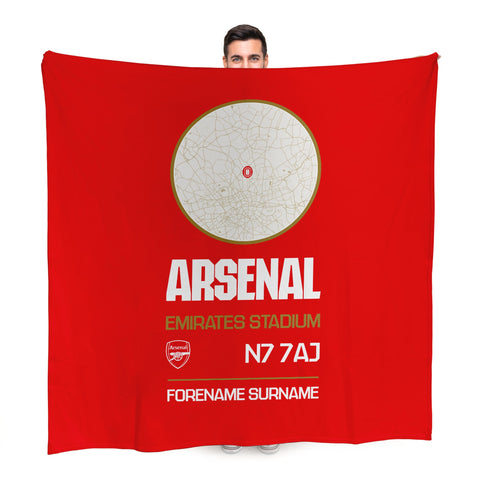 Arsenal FC Map Red Fleece Blanket - Personalised