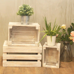 Wooden Storage Crates – Whitewash (Set of 3)
