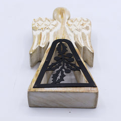 Mango Wood Angel - Whitewash with Iron Decor Cut Out