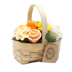 Medium Orange Bouquet of Soap Flowers in Wicker Basket