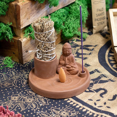 Multi Purpose Buddha Incense Plate - Natural Terracotta Style