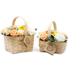 Medium Orange Bouquet of Soap Flowers in Wicker Basket