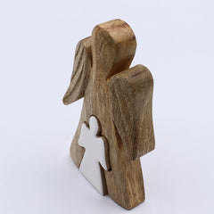 Mango Wood Angel in Angel - White Enamel