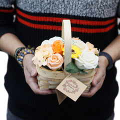 Medium Orange Bouquet of Soap Flowers in Wicker Basket