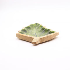Lost in the Forrest -  Enamel Leaf Wooden Bowl - 33x17cm