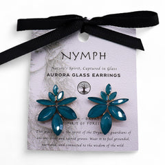 Teal Green - Vintage Glass - Flowers - Earrings