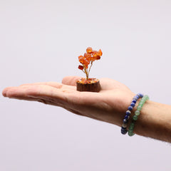 Mini Gemstone Tree On Wood Base - Carnelian (15 stones)