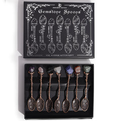 Set of 7 Bronze Gemstone Crystal Witch Spoons