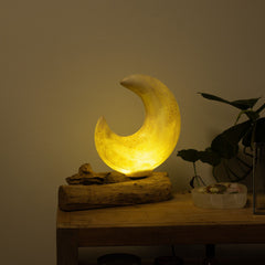 DriftGlow Lamp Crackle Half Moon Shade - Grey