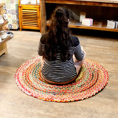 Round Jute and Recycled Cotton Rug - 120 cm