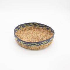 Straw & Seagrass Tray Baskets - Natural Green & Blue- Set of 3