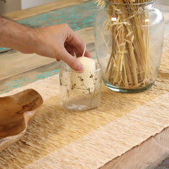 Natural Floral Glass - Straight Candle Holder - Margarita  - (8x8cm)