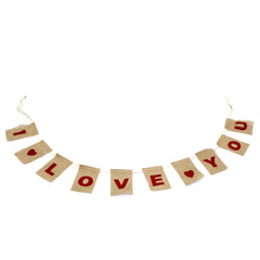 Natural Bunting  I LOVE YOU (large with hearts)