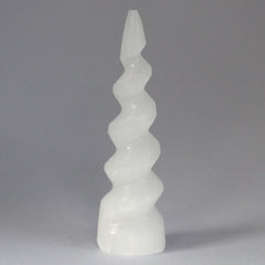 Selenite Spiral Unicorn Horn Tower - 15 cm