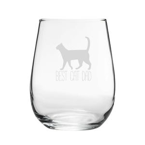 Best Cat Dad - Engraved Novelty Stemless Wine Gin Tumbler